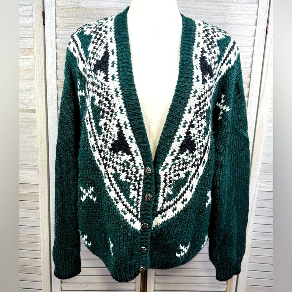 COPPER KEY Vintage 80's/90's Fair Isle Cardigan Evergreen/Multi-Medium